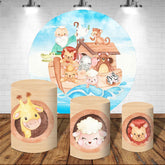 Aperturee Noah Ark Cute Animals Blue Sea Birthday Backdrop Kit